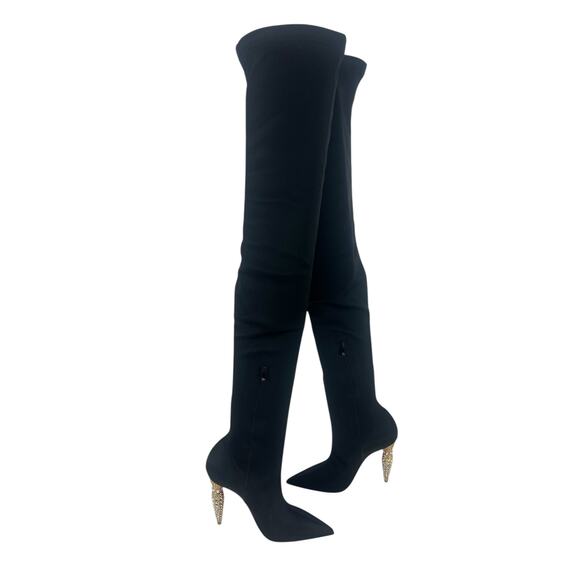 Christian Louboutin Black Lipstrass Botta Alta Satin Thigh Boots 100 - Picture 5 of 16